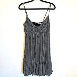 Mi Ami Women's Black White Striped Sleeveless Front Bow Mini Dress Size Medium